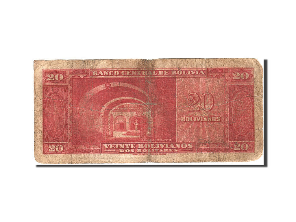 Banknote, Bolivia, 20 Bolivianos, 1945, 1945-12-20, KM:140a, VG(8-10)