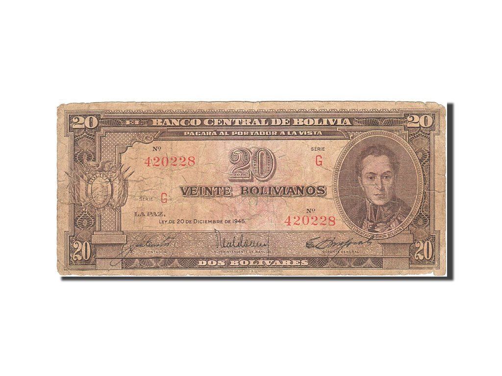 Billete, 20 Bolivianos, 1945, Bolivia, KM:140a, 1945-12-20, BC