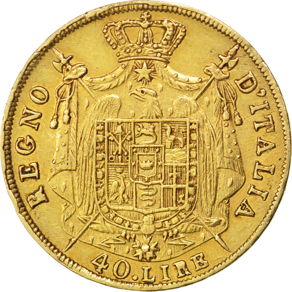 ITALIAN STATES, 40 Lire, 1809, Milan, KM #12, EF(40-45), Gold, 12.90