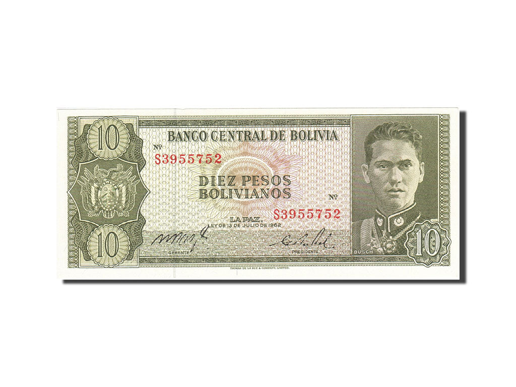 Banknote, Bolivia, 10 Pesos Bolivianos, 1962, Undated (1962), KM:154a, UNC(63)