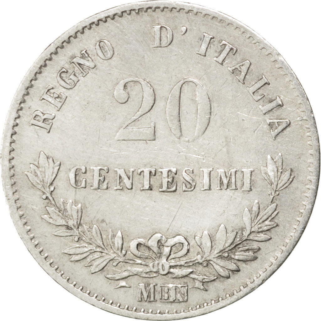 ITALY, 20 Centesimi, 1863, Milan, KM #13.1, EF(40-45), Silver, 0.97