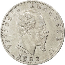 ITALY, 20 Centesimi, 1863, Milan, KM #13.1, AU(50-53), Silver, 0.98