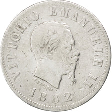 Italy, 50 Centesimi, 1862, Torino, KM #4.2, VF(20-25), Silver, 2.36
