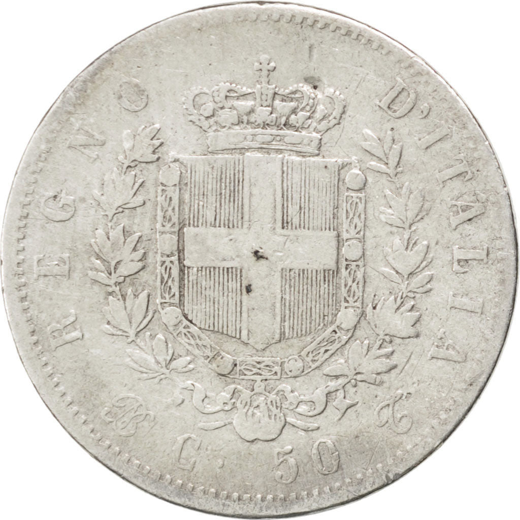 Italy, 50 Centesimi, 1862, Torino, KM #4.2, VF(20-25), Silver, 2.36