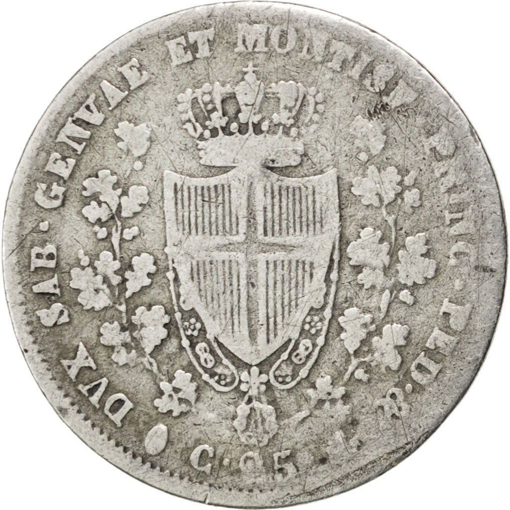ITALIAN STATES, 25 Centesimi, 1829, Genoa, KM #128.2, VF(20-25), Silver, 15,...