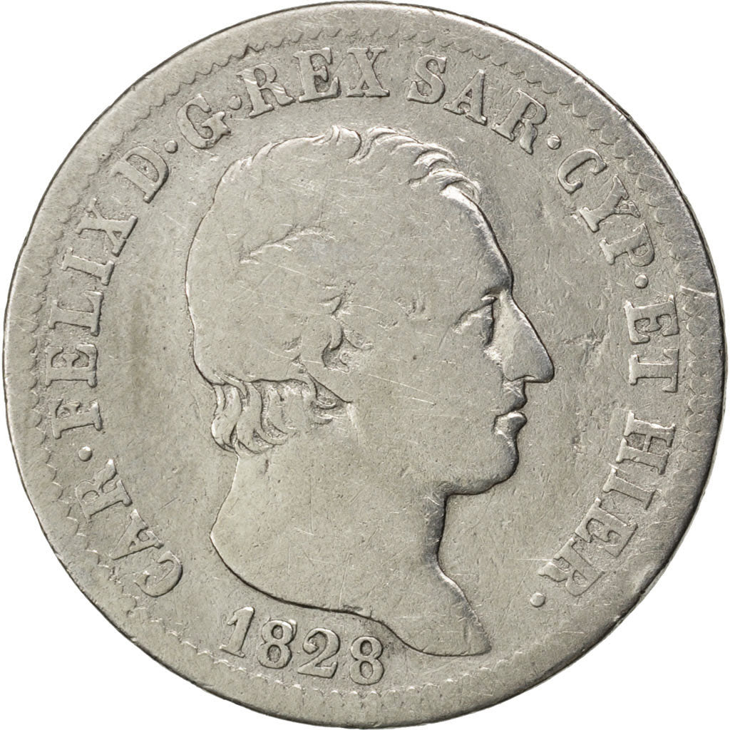 Italie, Sardaigne, Charles Félix, 1 Lire 1828 Turin, KM 121.1
