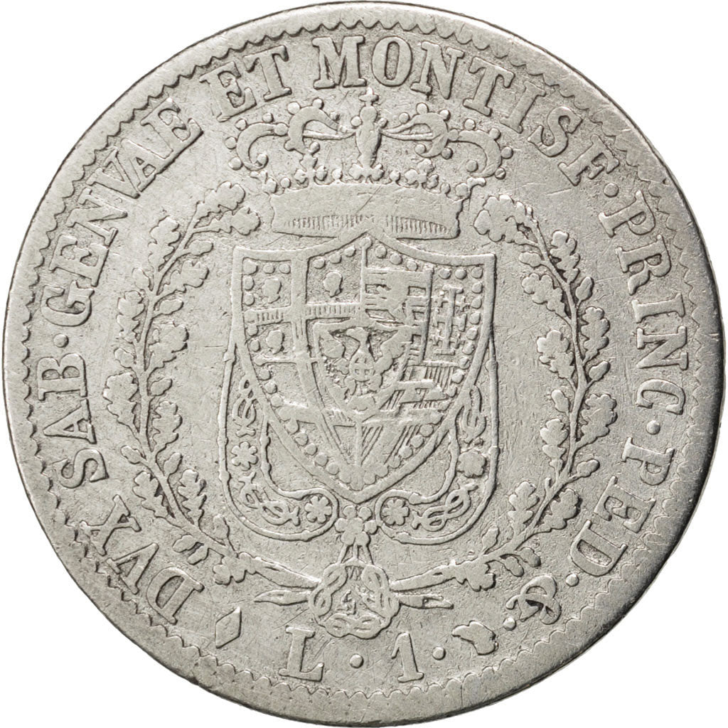 Italie, Sardaigne, Charles Félix, 1 Lire 1828 Turin, KM 121.1