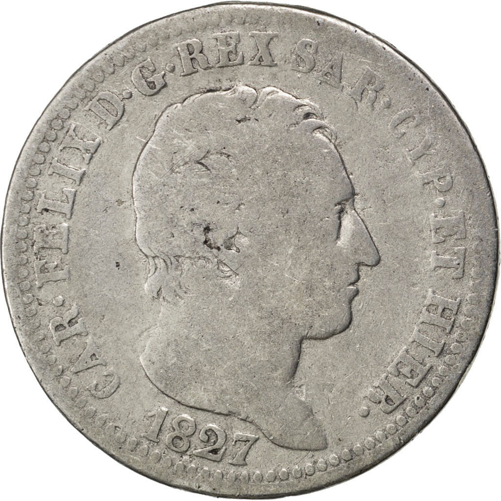 Coin, ITALIAN STATES, SARDINIA, Carlo Felice, Lira, 1827, Genoa, VF(20-25)
