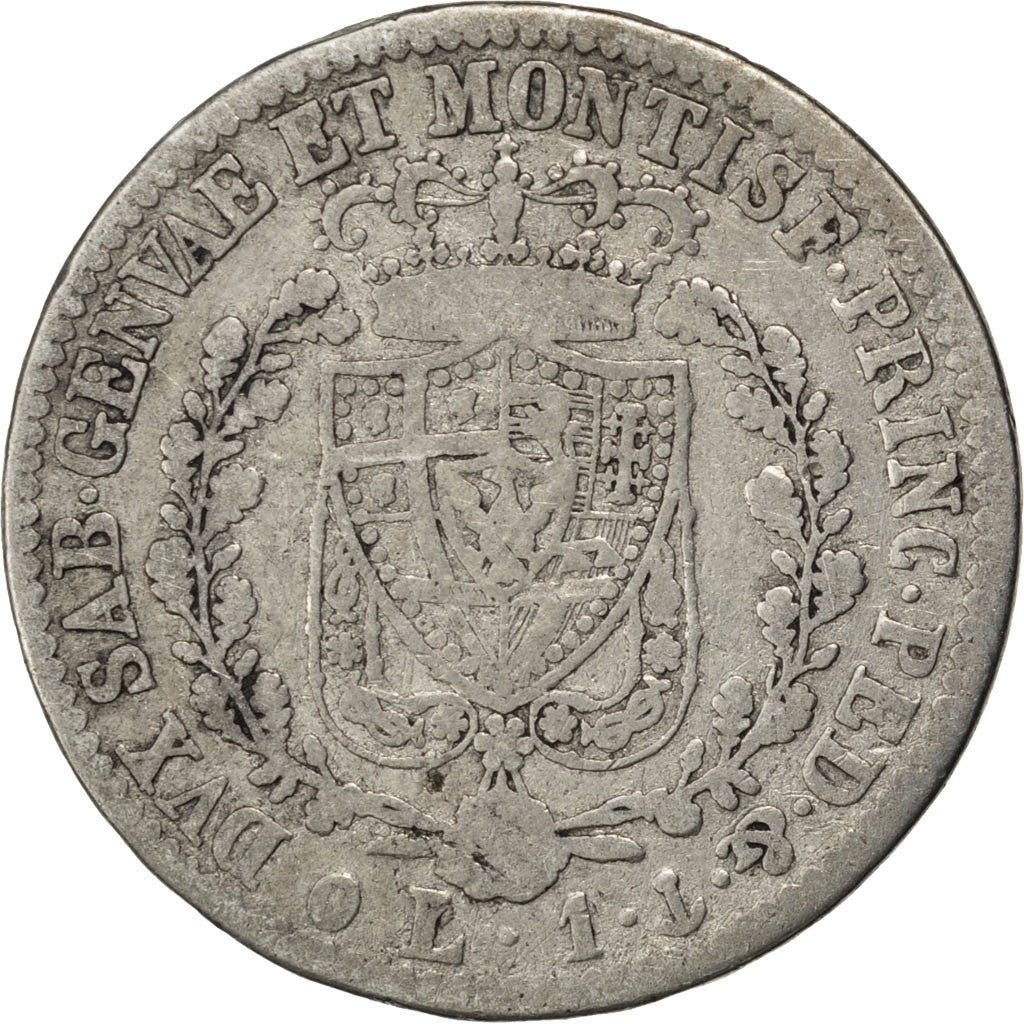 Coin, ITALIAN STATES, SARDINIA, Carlo Felice, Lira, 1827, Genoa, VF(20-25)