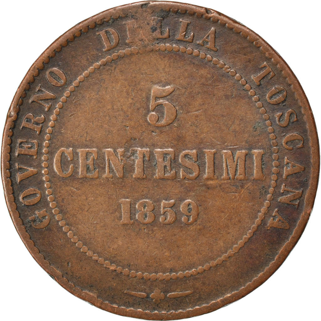 ITALIAN STATES, 5 Centesimi, 1859, KM #83, VF(20-25), Copper, 4.87