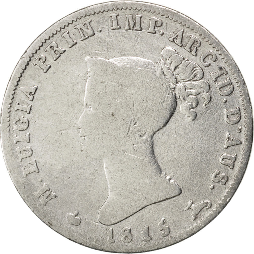 ITALIAN STATES, 10 Soldi, 1815, Parma, KM #27, VF(20-25), Silver, 2.40