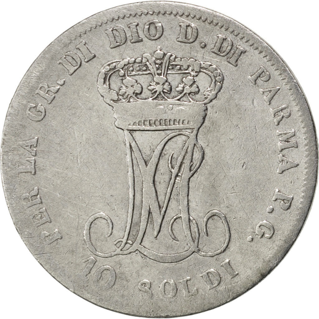 ITALIAN STATES, 10 Soldi, 1815, Parma, KM #27, VF(20-25), Silver, 2.40