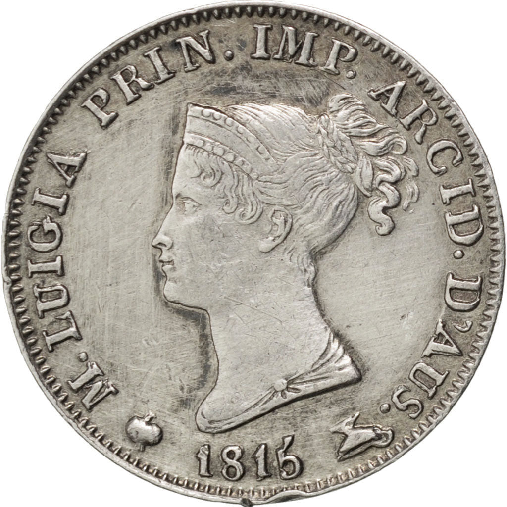 ITALIAN STATES, 5 Soldi, 1815, Parma, KM #26, AU(55-58), Silver, 1.25