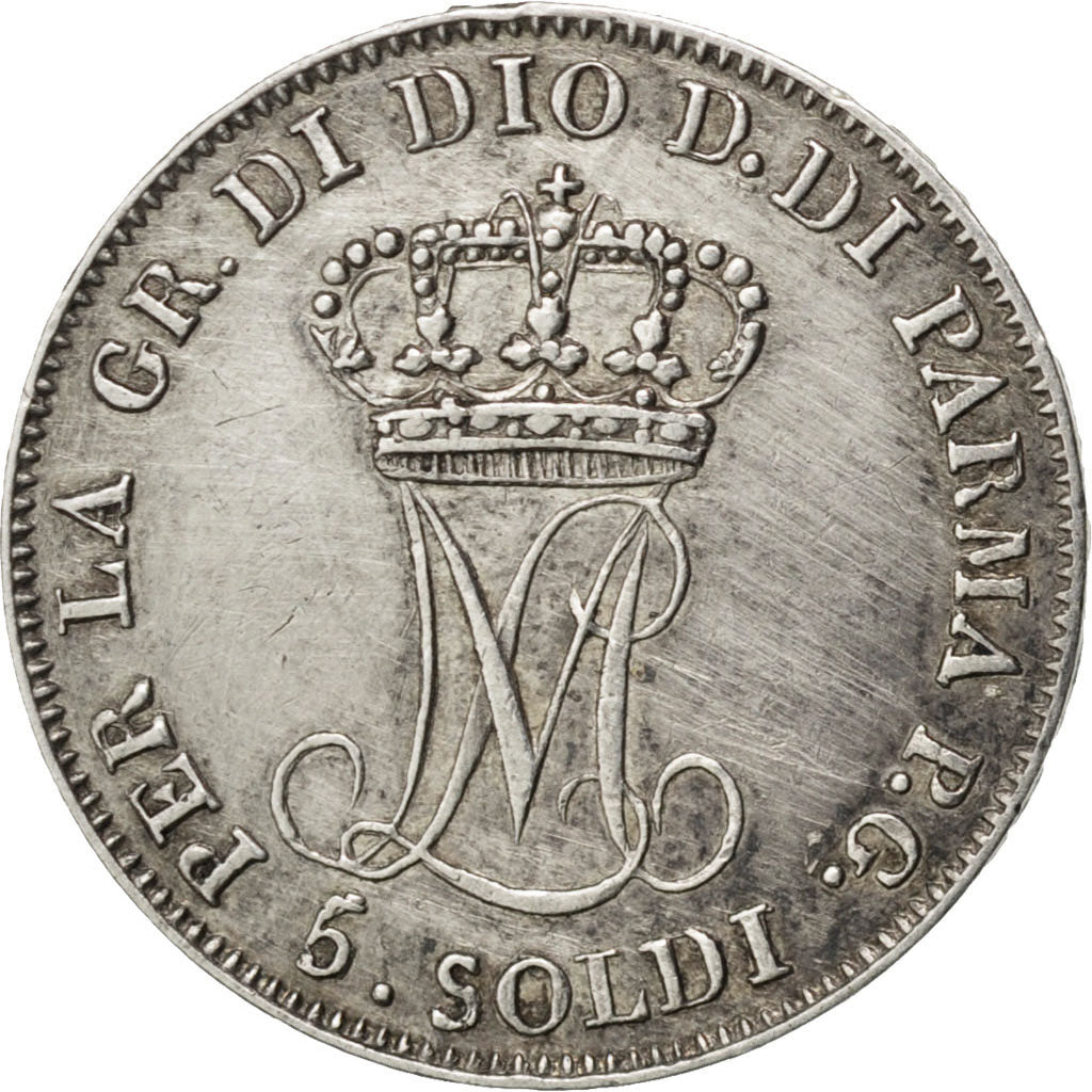 ITALIAN STATES, 5 Soldi, 1815, Parma, KM #26, AU(55-58), Silver, 1.25