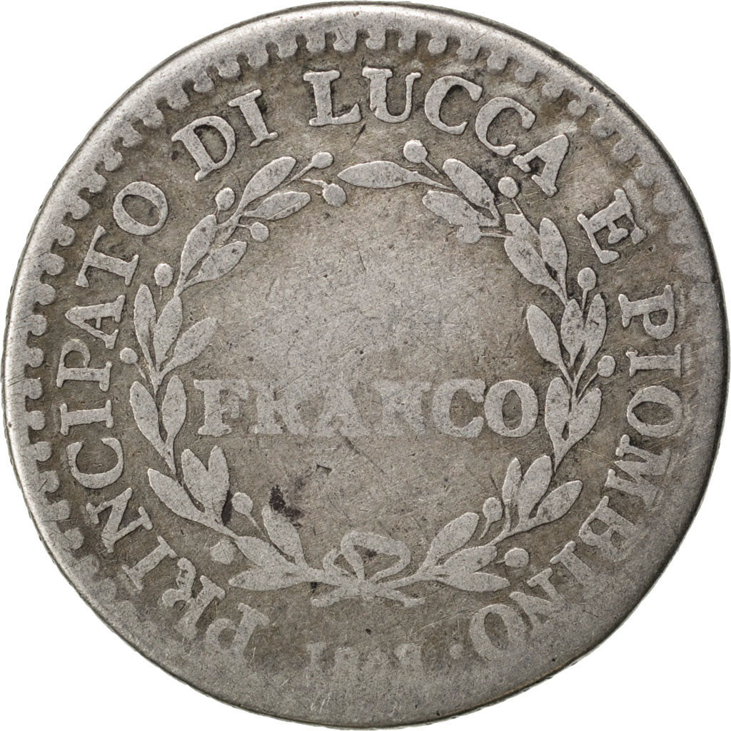 ITALIAN STATES, Franco, 1808, KM #23, VG(8-10), Silver, 4.69