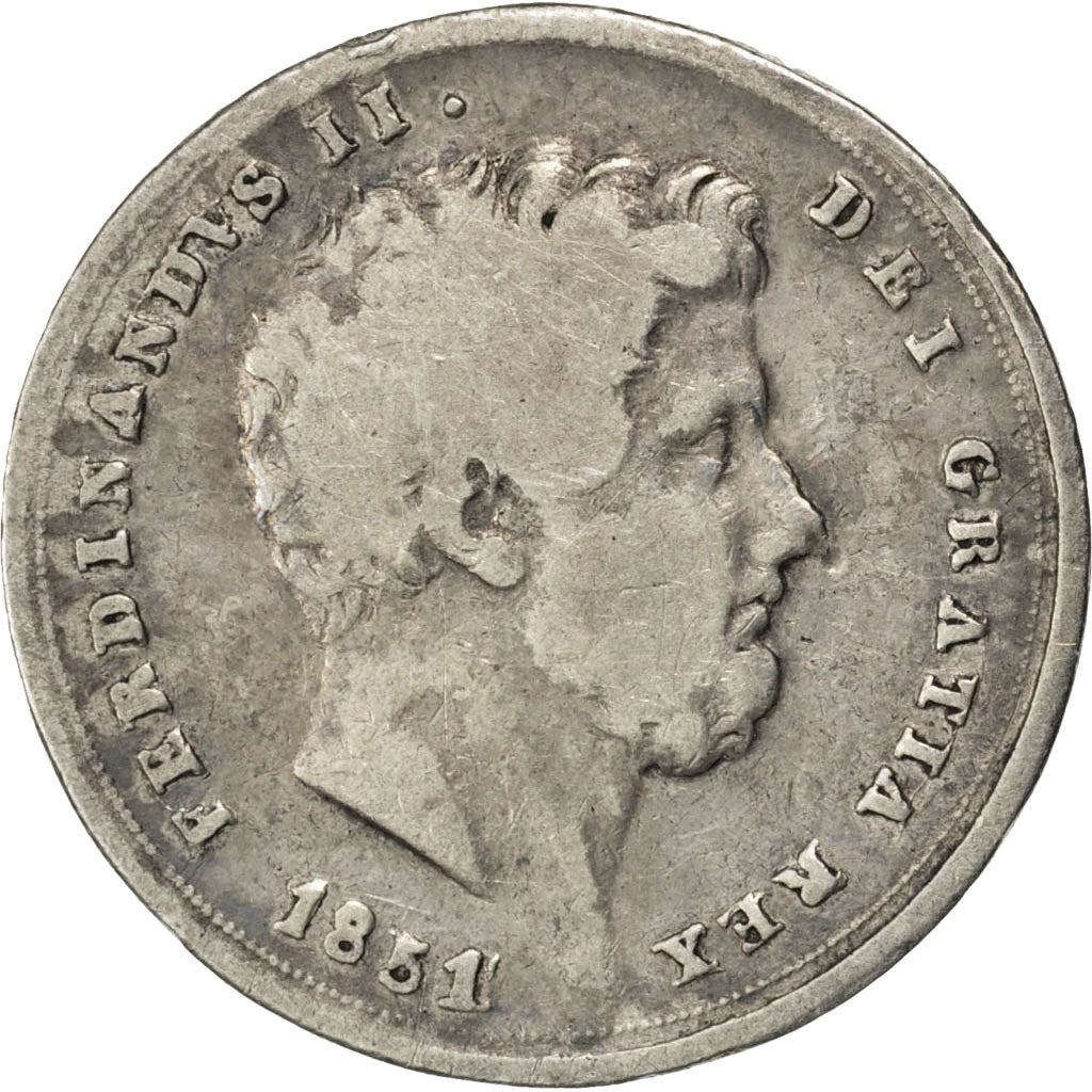 ITALIAN STATES, 20 Grana, 1851, KM #332, VF(20-25), Silver, 21.5, 4.40