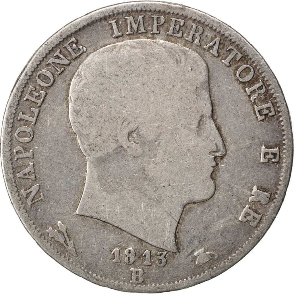 ITALIAN STATES, 2 Lire, 1813, Bologna, KM #9.2, VF(20-25), Silver, 9.63