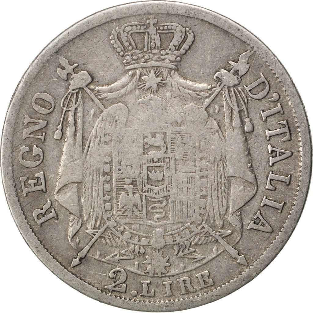 ITALIAN STATES, 2 Lire, 1813, Bologna, KM #9.2, VF(20-25), Silver, 9.63