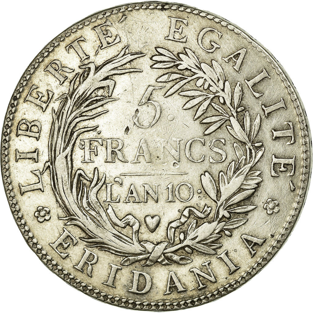 Coin, ITALIAN STATES, PIEDMONT REPUBLIC, 5 Francs, 1801, EF(40-45), Silver, KM:4