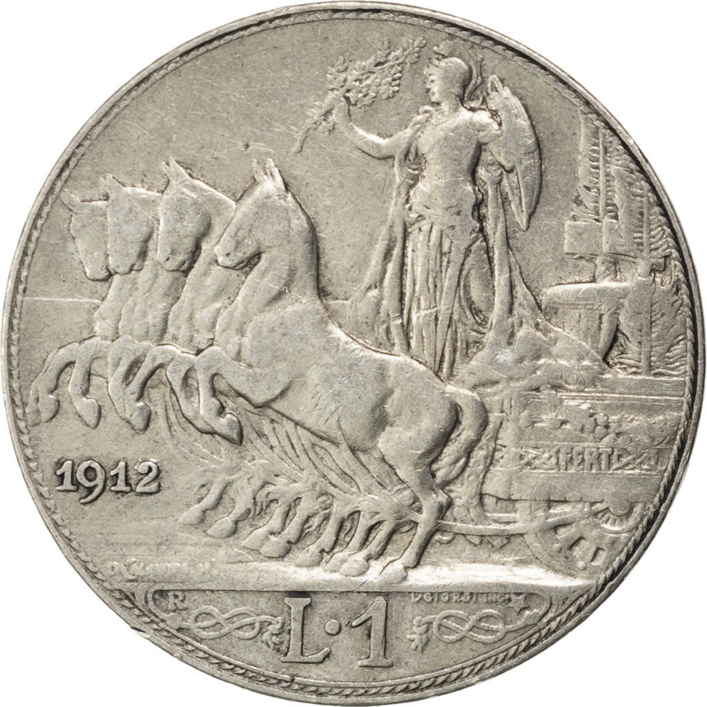 ITALY, Lira, 1912, Rome, KM #45, VF(30-35), Silver, 4.95