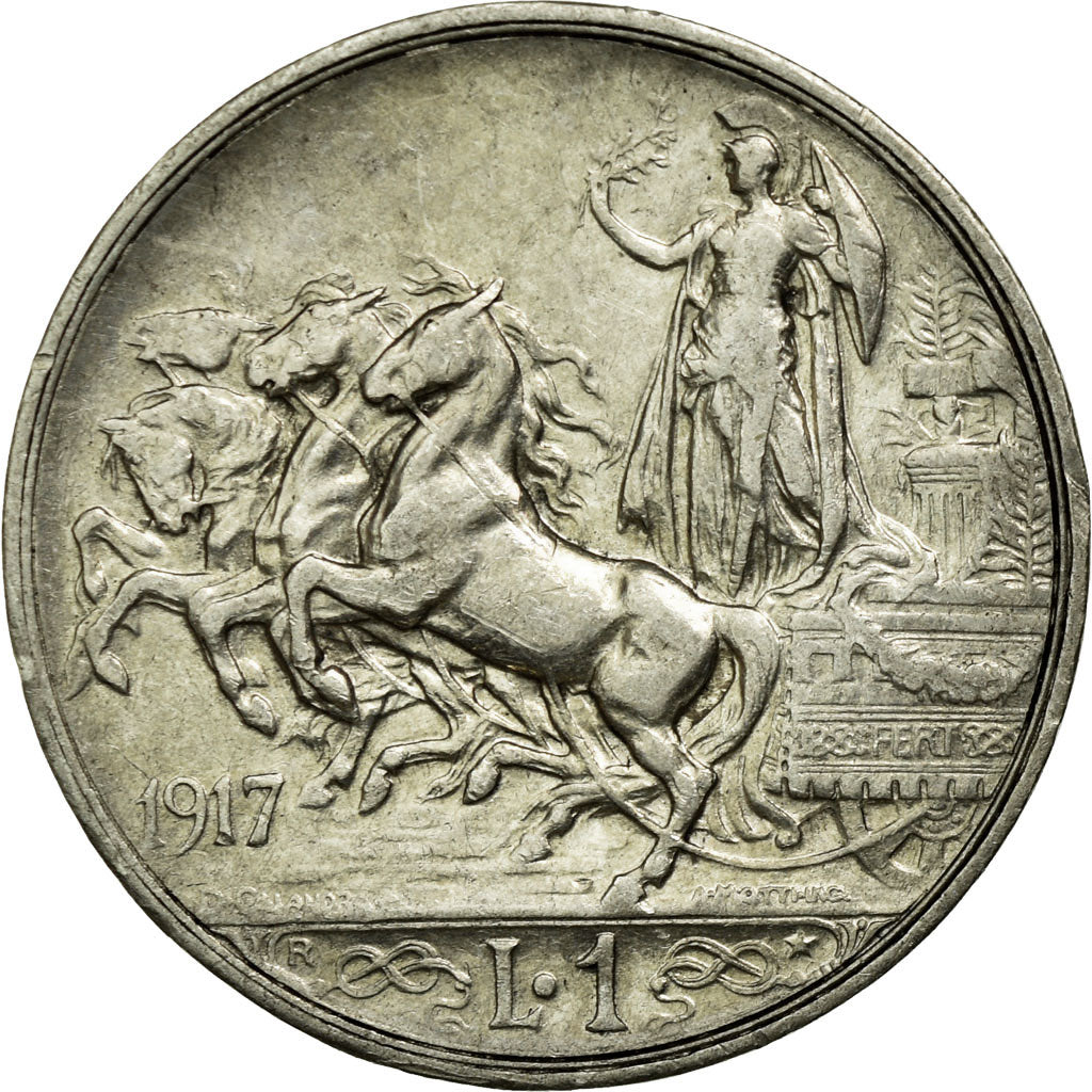 Coin, Italy, Vittorio Emanuele III, Lira, 1917, Rome, EF(40-45), Silver, KM:57