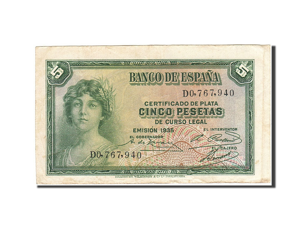 Banconote, Spagna, 5 Pesetas, 1935, KM:85a, 1935, BB