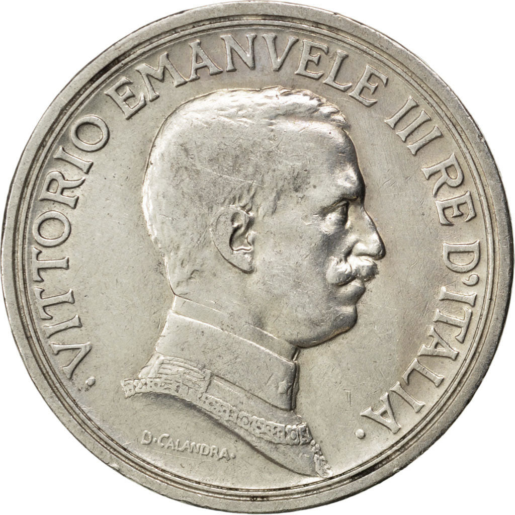 ITALY, 2 Lire, 1916, Rome, KM #55, AU(50-53), Silver, 27, 9.98