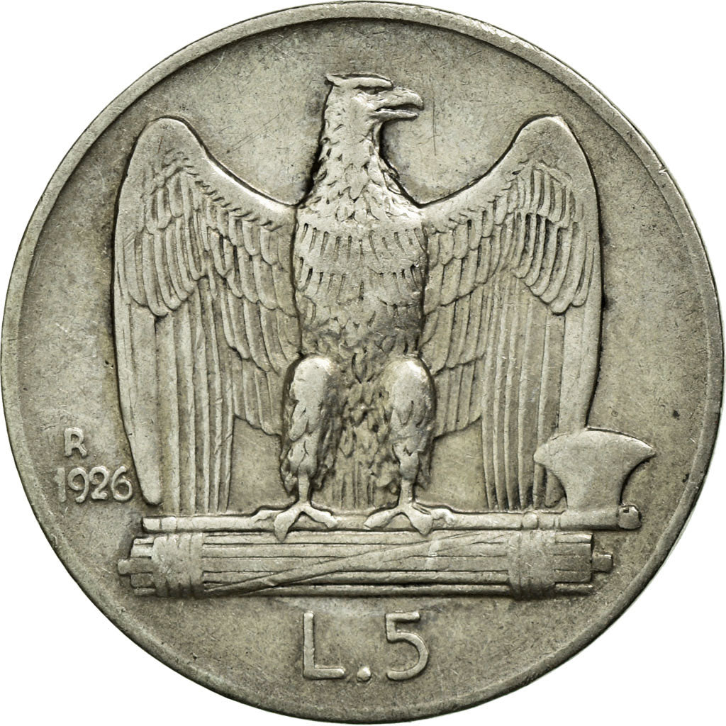 Coin, Italy, Vittorio Emanuele III, 5 Lire, 1926, Rome, EF(40-45), Silver