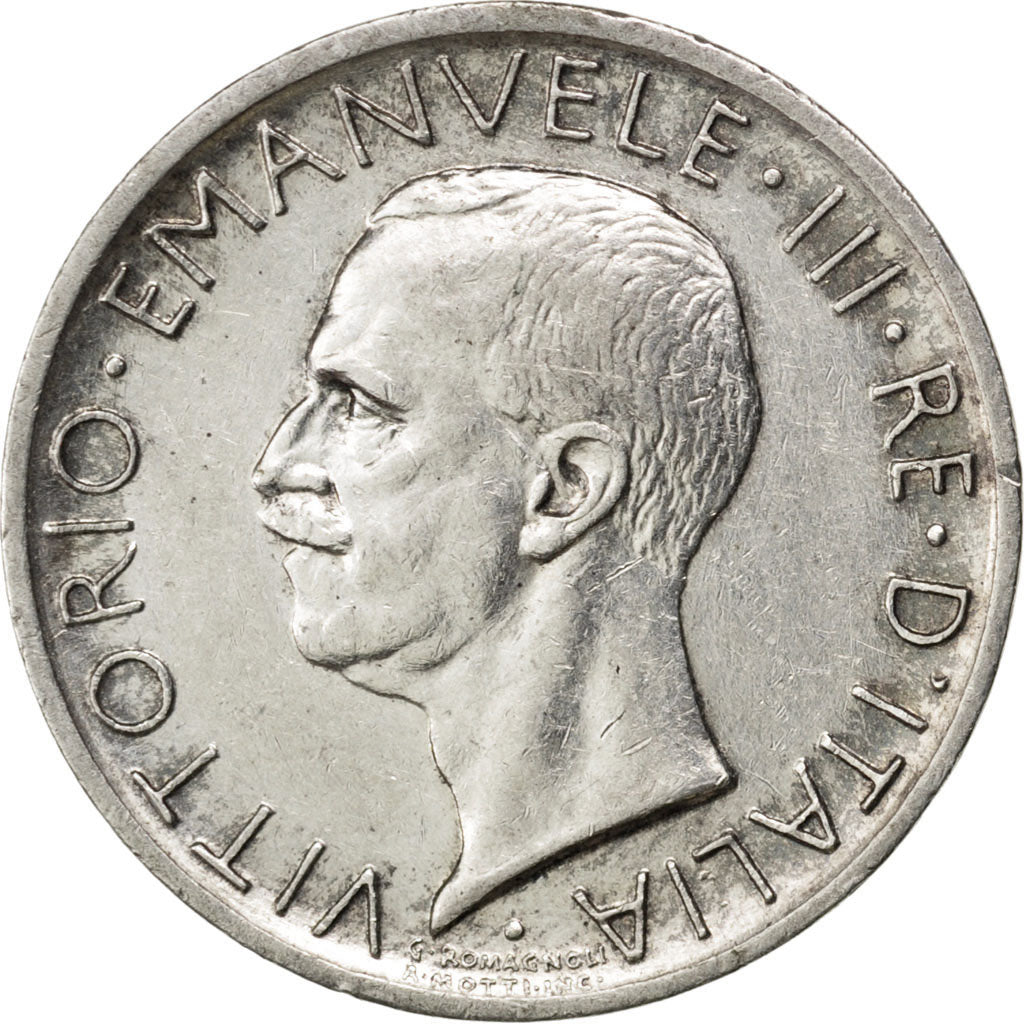 ITALY, 5 Lire, 1927, Rome, KM #67.1, AU(55-58), Silver, 23, 4.96