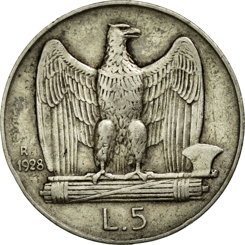 Coin, Italy, Vittorio Emanuele III, 5 Lire, 1928, Rome, EF(40-45), Silver