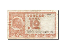Norway, 10 Kroner, 1948-1955, 1971, KM:31f, VF(20-25)