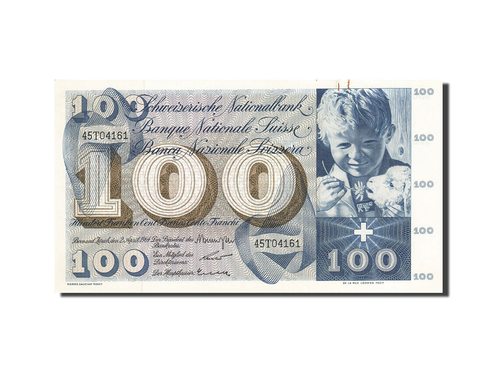 Banknote, Switzerland, 100 Franken, 1954-1961, 1964-04-02, KM:49f, UNC(63)