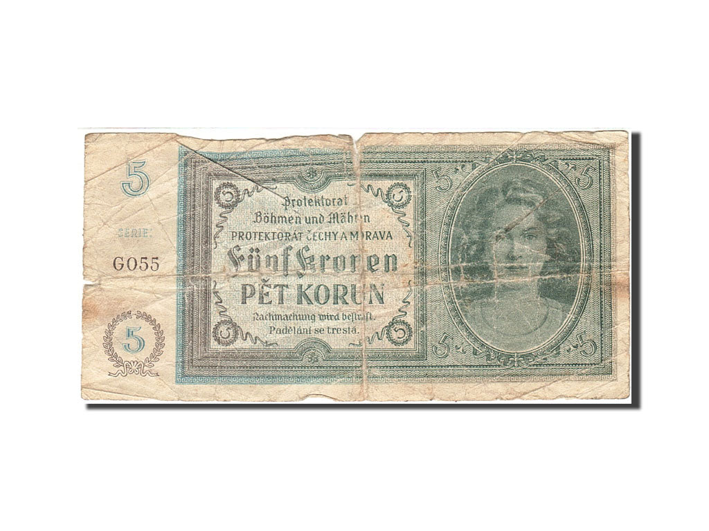 Billet, Bohemia and Moravia, 5 Korun, 1940, Undated (1940), KM:4a, B