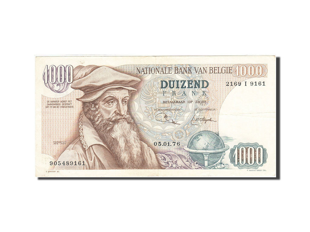 Belgium, 1000 Francs, 1961-1971, KM:136b, 1976-01-05, AU(50-53)