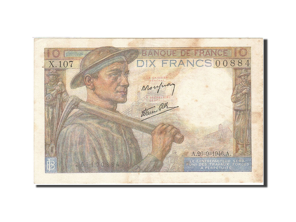 Banknote, France, 10 Francs, 1941, 1946-09-26, EF(40-45), Fayette:8.15, KM:99e