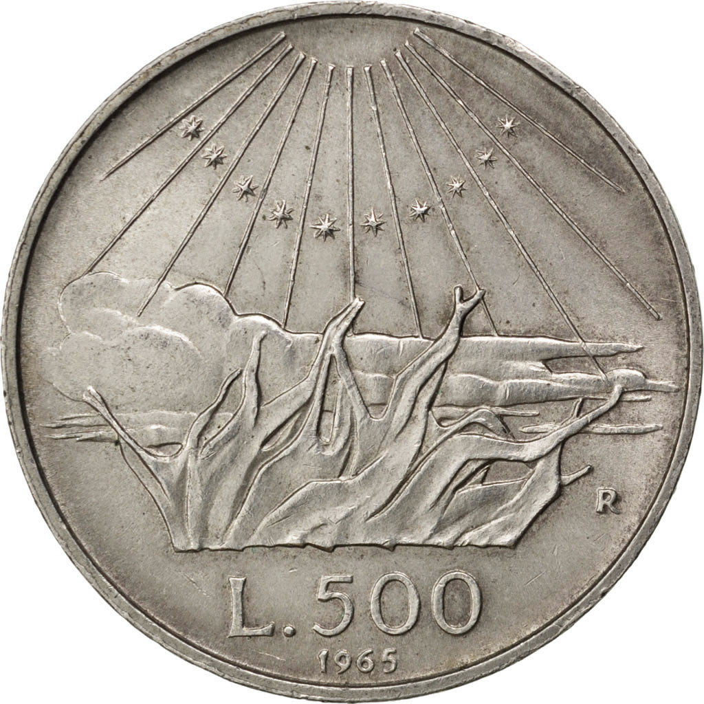 ITALY, 500 Lire, 1965, Rome, KM #100, AU(55-58), Silver, 29.3, 11.00