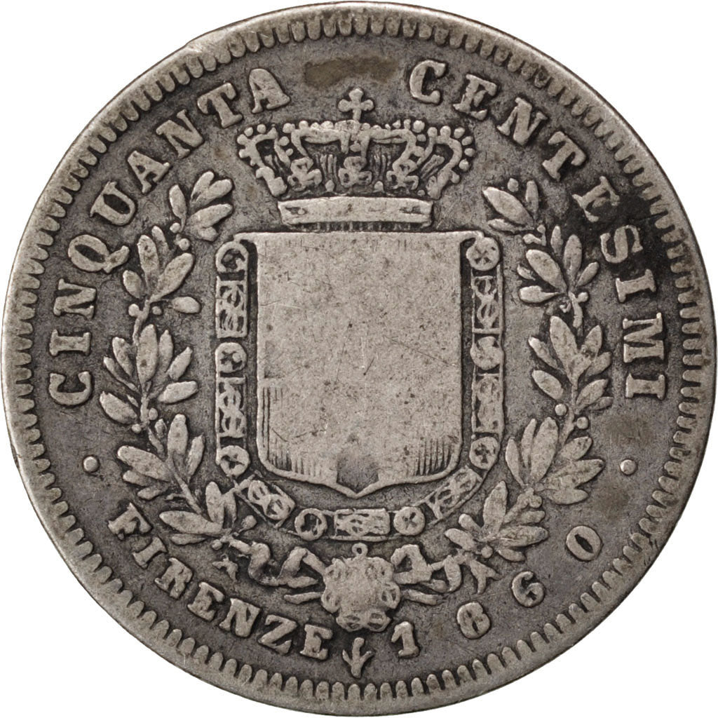 ITALIAN STATES, 50 Centesimi, 1860, Florence, KM #11, VF(20-25), Silver, 18,...