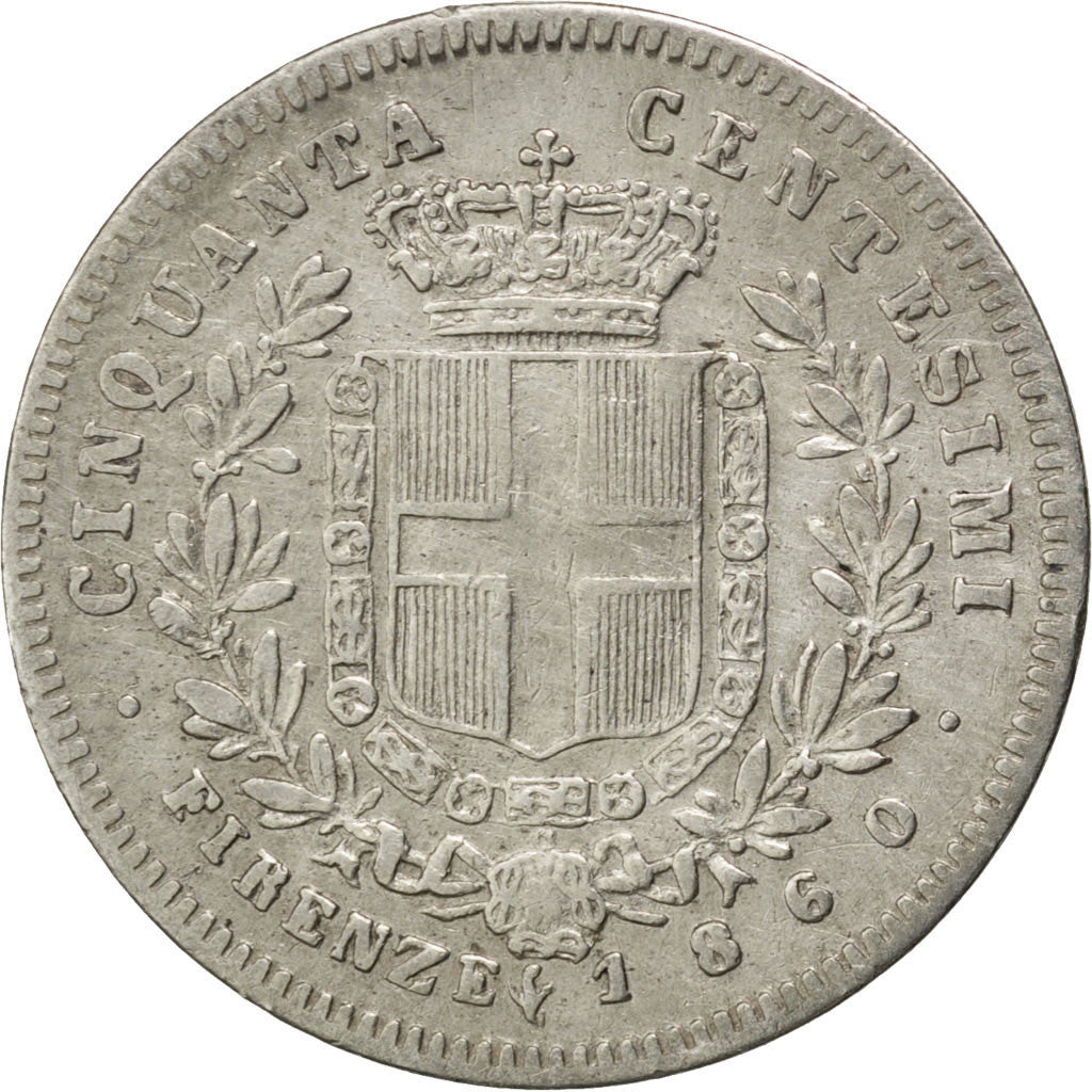 Coin, ITALIAN STATES, EMILIA, Vittorio Emanuele II, 50 Centesimi, 1860