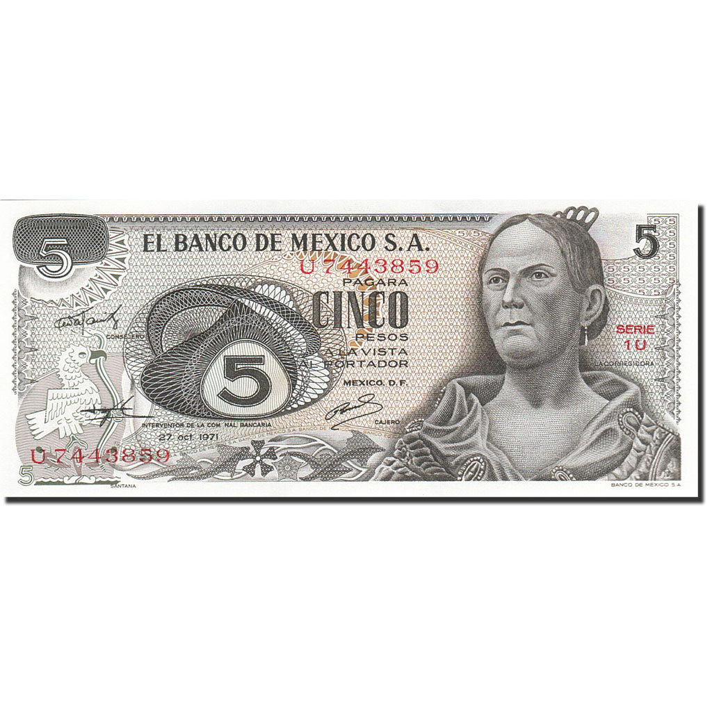 Banknote, Mexico, 5 Pesos, 1969-1974, 1971-10-27, KM:62b, UNC(65-70)