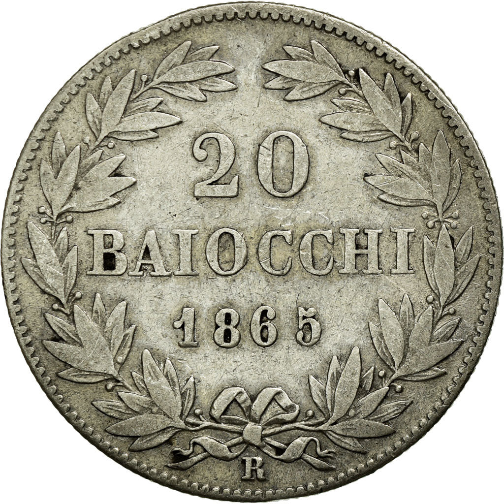 Moneta, STATI ITALIANI, PAPAL STATES, Pius IX, 20 Baiocchi, 1865, Roma, MB
