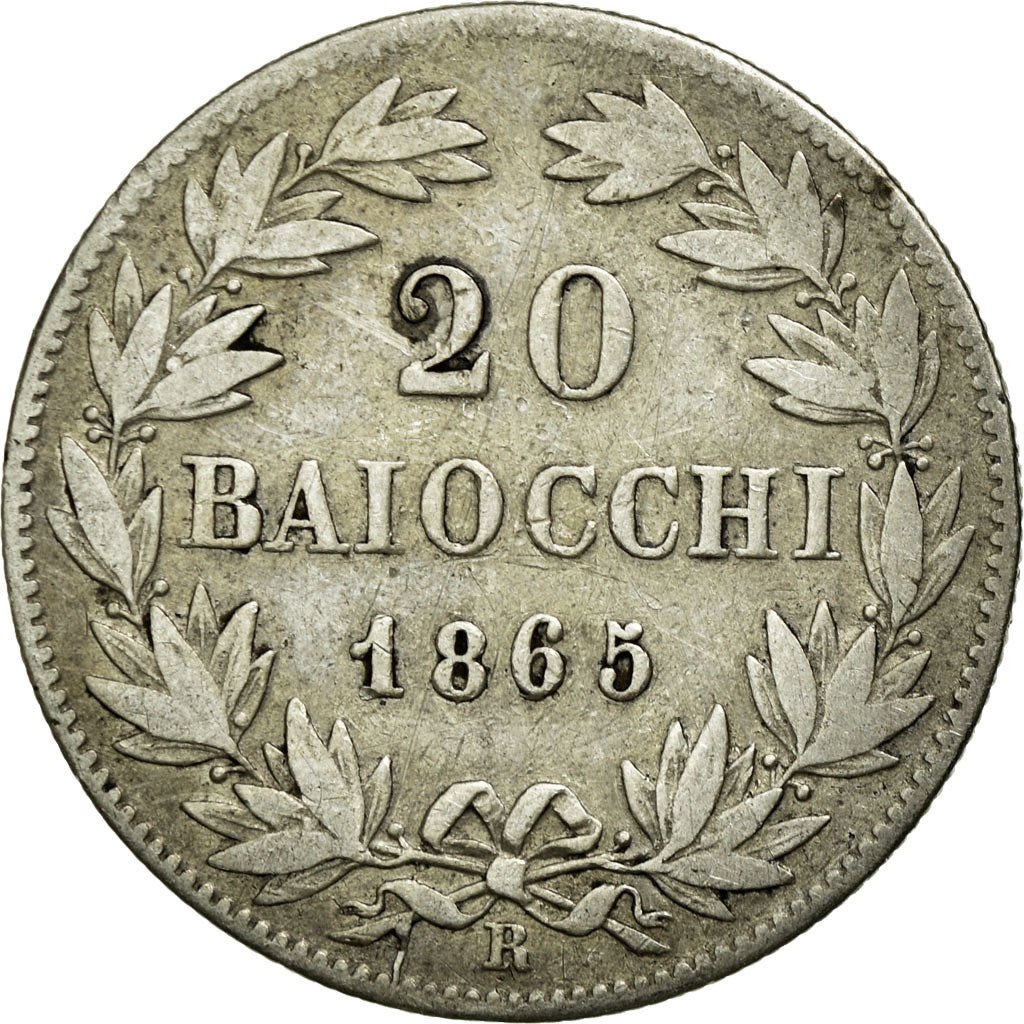 Coin, ITALIAN STATES, PAPAL STATES, Pius IX, 20 Baiocchi, 1865, Roma, VF(20-25)