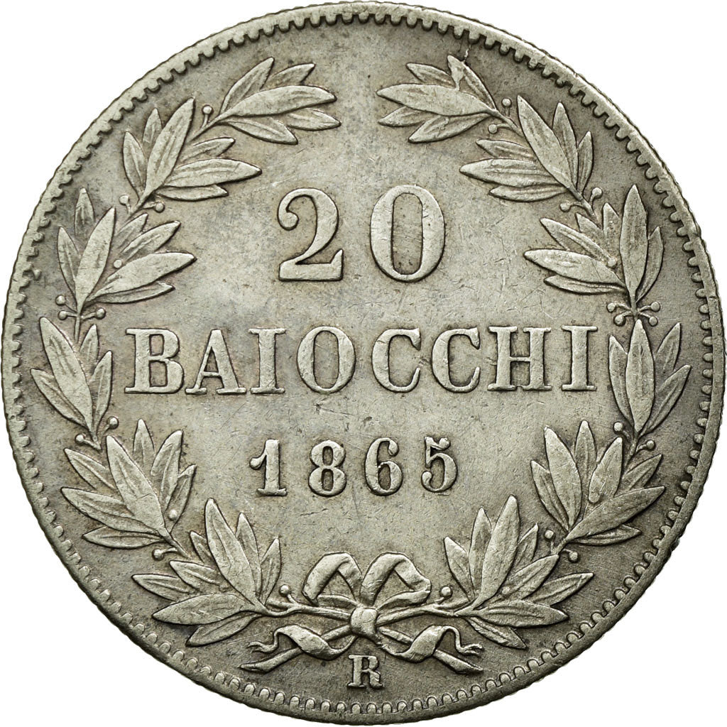 Moneda, Estados italianos, PAPAL STATES, Pius IX, 20 Baiocchi, 1865, Roma, MBC+