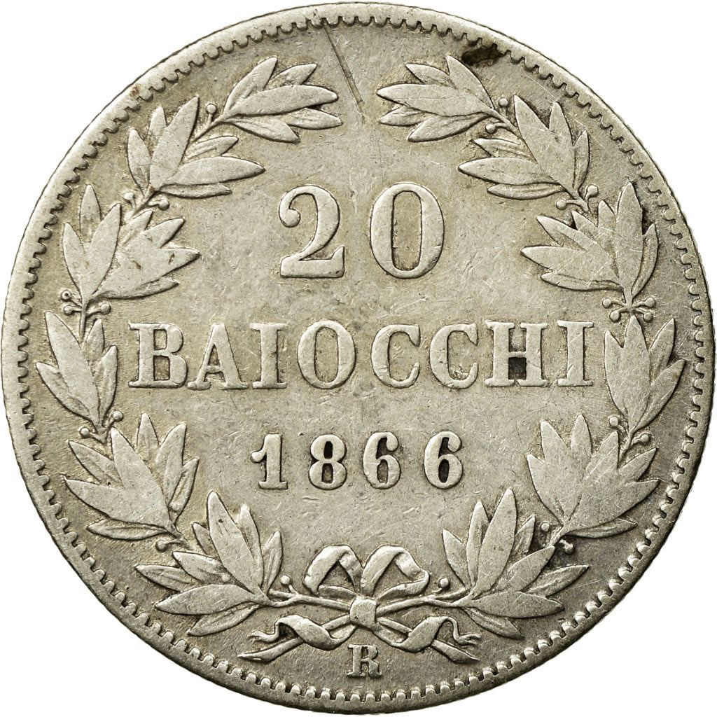 Moneta, STATI ITALIANI, PAPAL STATES, Pius IX, 20 Baiocchi, 1866, Roma, MB