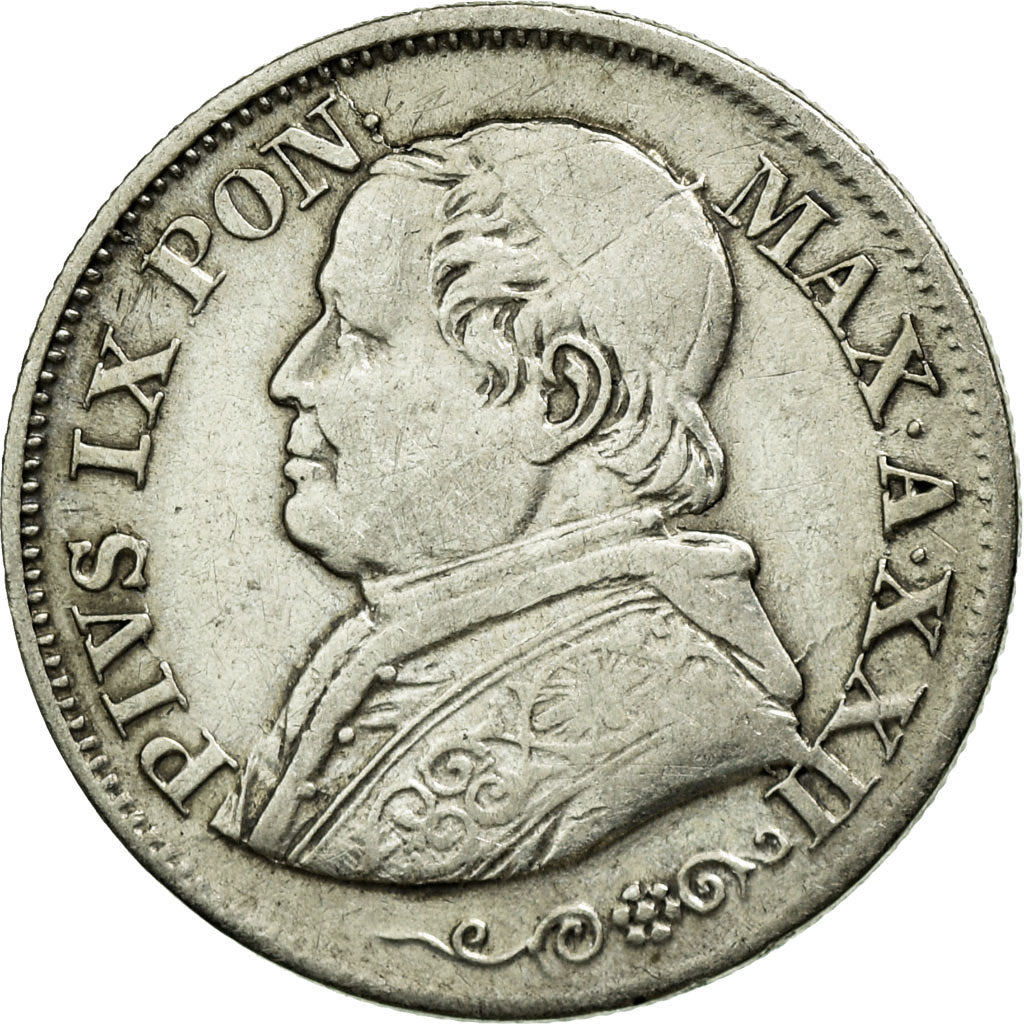 Moneta, STATI ITALIANI, PAPAL STATES, Pius IX, 10 Soldi, 50 Centesimi, 1867