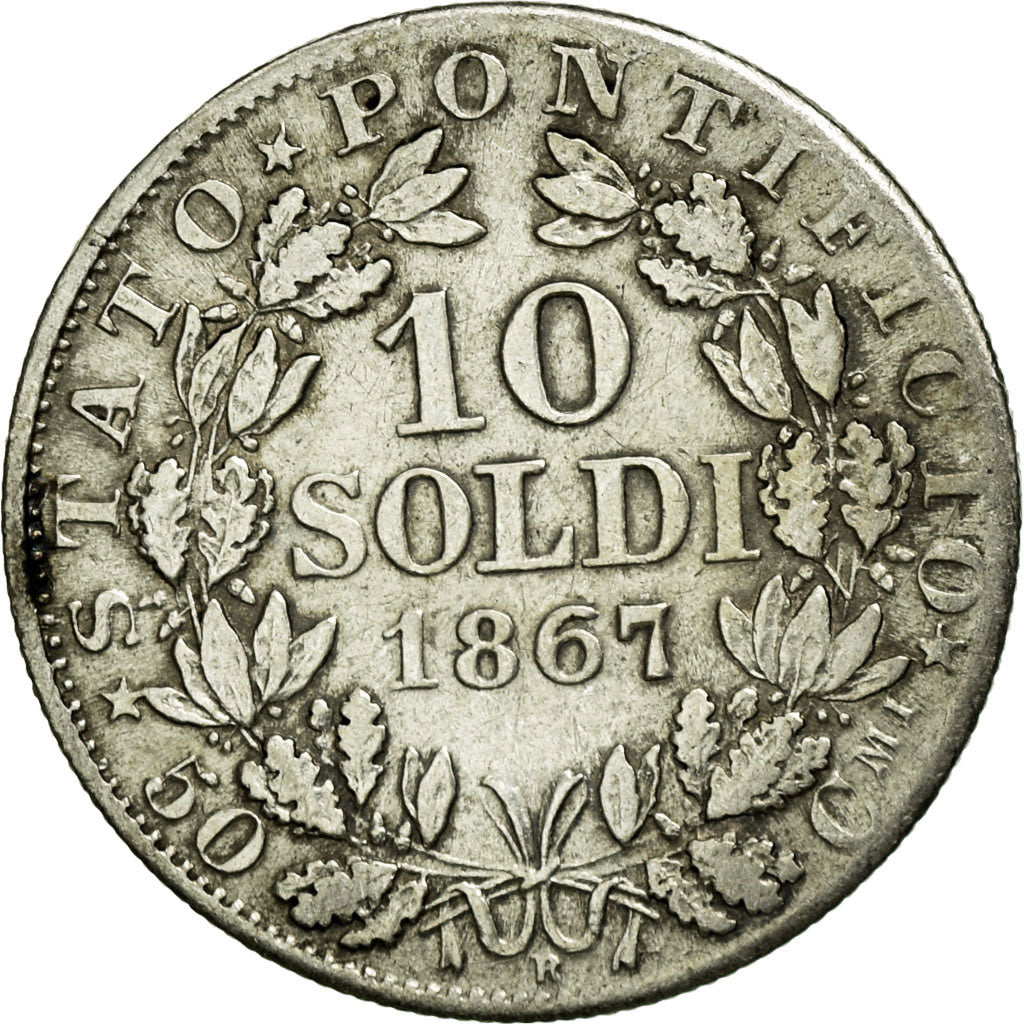Moneta, STATI ITALIANI, PAPAL STATES, Pius IX, 10 Soldi, 50 Centesimi, 1867