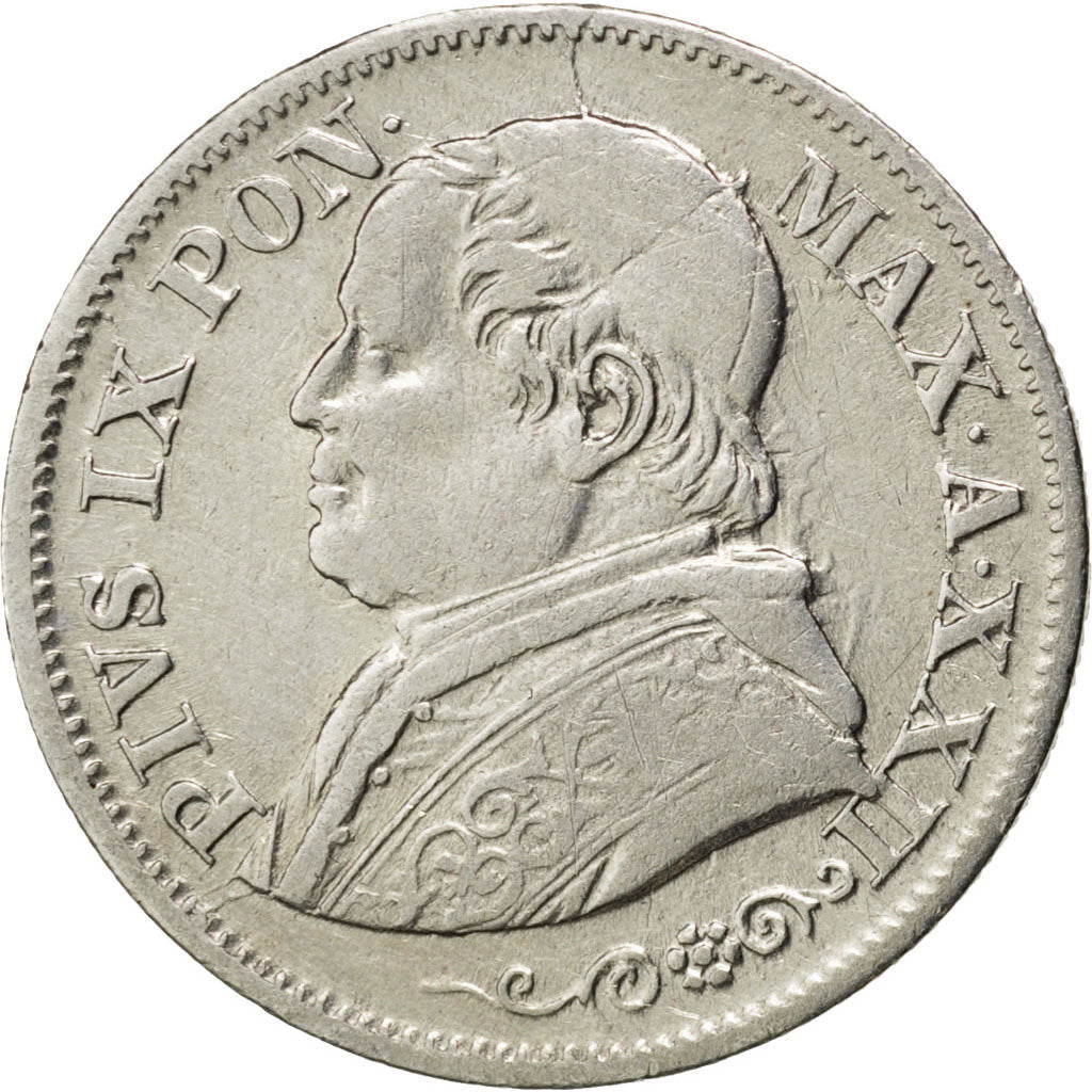 ITALIAN STATES, 10 Soldi, 50 Centesimi, 1868, Roma, KM #1376, EF(40-45),...