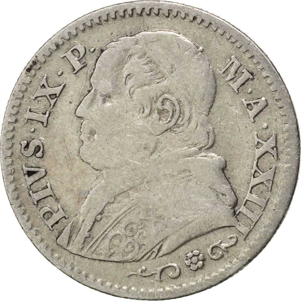 ITALIAN STATES, 10 Soldi, 50 Centesimi, 1869, Roma, KM #1386.1, VF(20-25),...
