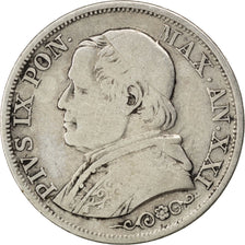 ITALIAN STATES, Lira, 1866, Roma, KM #1378, VF(20-25), Silver, 4.82