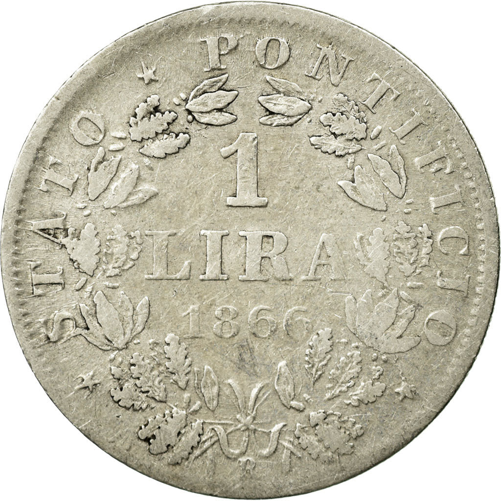 Coin, ITALIAN STATES, PAPAL STATES, Pius IX, Lira, 1866, Roma, EF(40-45)