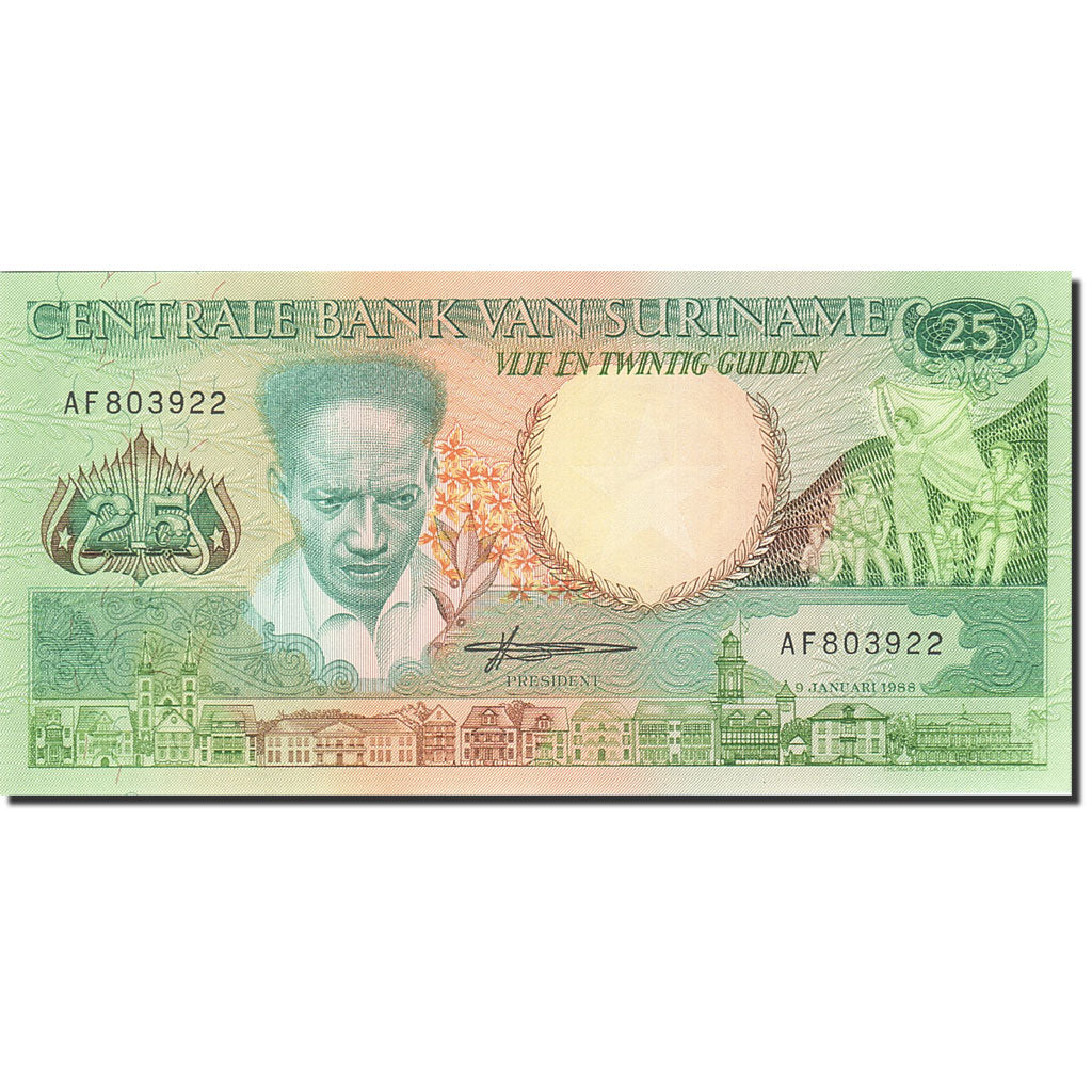 Banknote, Surinam, 25 Gulden, 1986-1988, 1988-01-09, KM:132b, UNC(65-70)